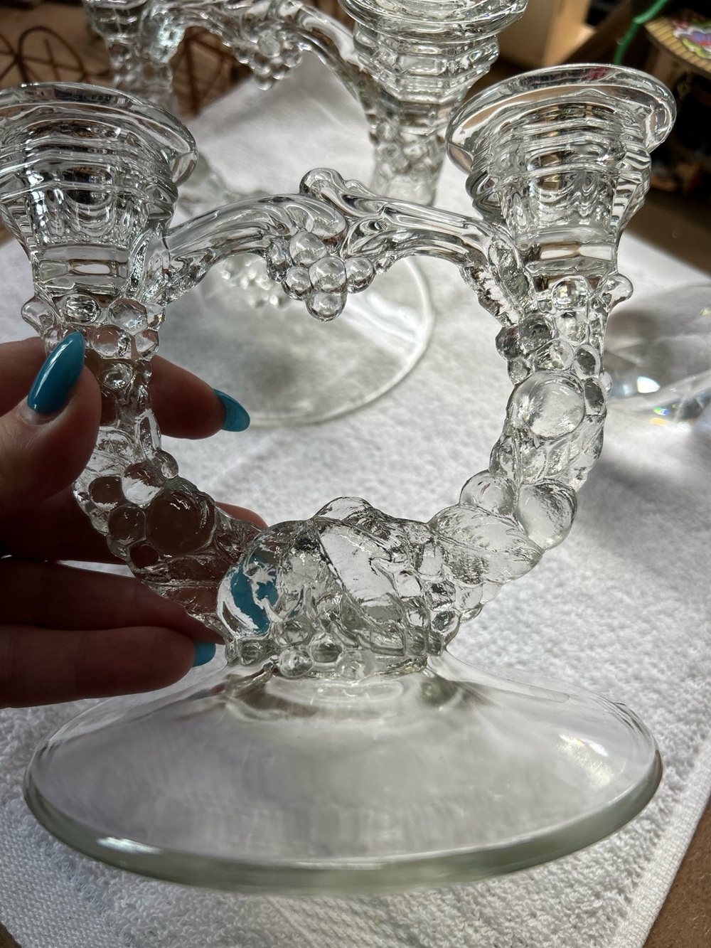 Indiana Glass Garland Glass Double Light Candlestick 5 1/4"